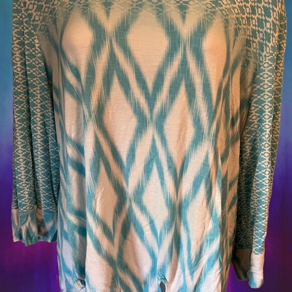 Chico's Tops - Chico's Blue & White with Tie 3Q Sleeve size 3